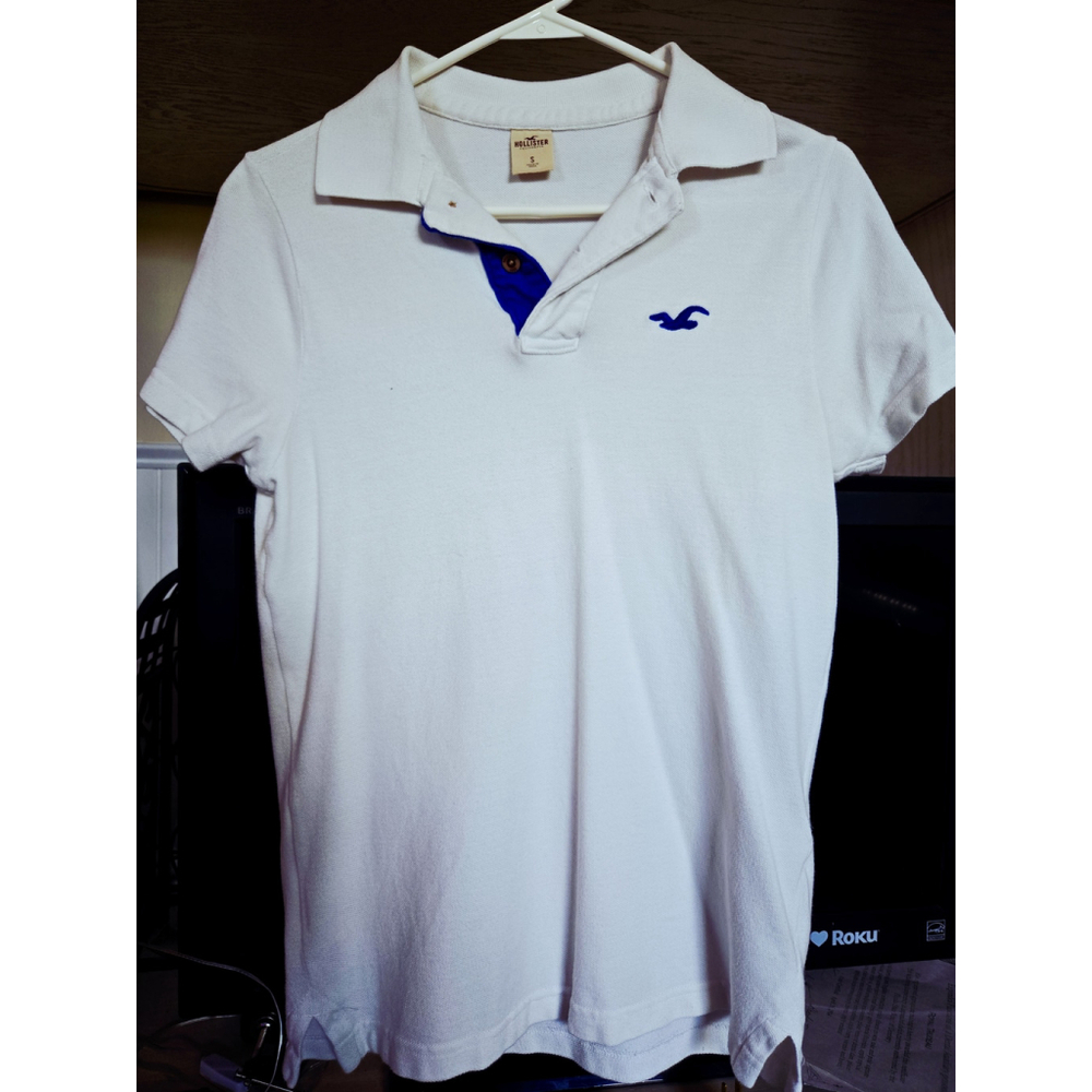 Men's Hollister Polo Shirt Size S White with Blue Accent